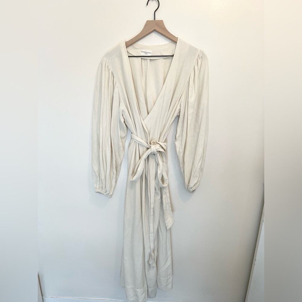 Honeydove Vintage The Everyday Wrap Dress Gown S/M Cream 100% Raw Silk - Picture 5 of 12
